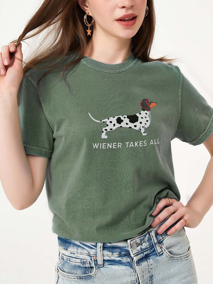 Wiener Takes All T-Shirt(Embroidered) of a Dachshund(Piebald Black) product image (1)
