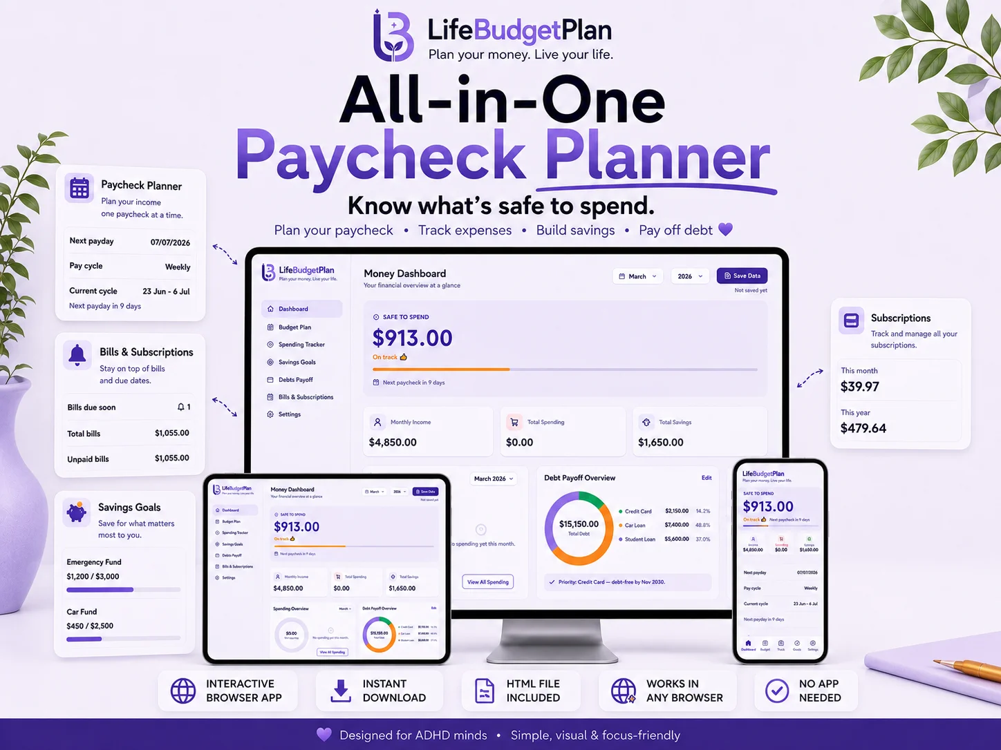 All in one paycheck planner.one simple system to know what's safe to spend product image (1)