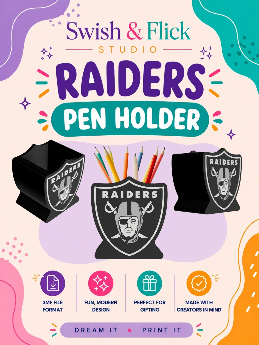 Raiders Pen Holder 3MF File | Cute Desk Organizer STL Alternative | Sports Pencil Holder Digital Download for 3D Printing product image (1)