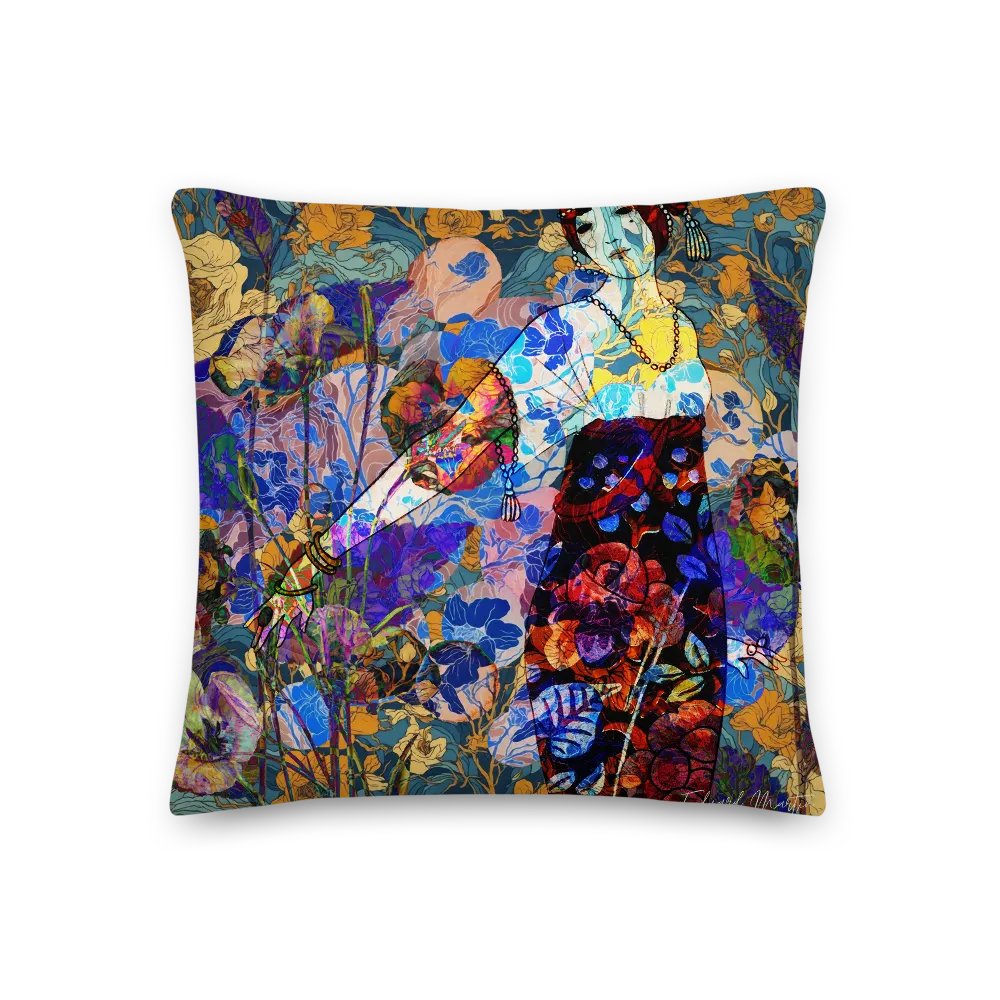 'A Symphony of Colors in the Garden' by Edward Martin Mixed Media Collage -Floral Fantasy Premium Pillow product image (3)