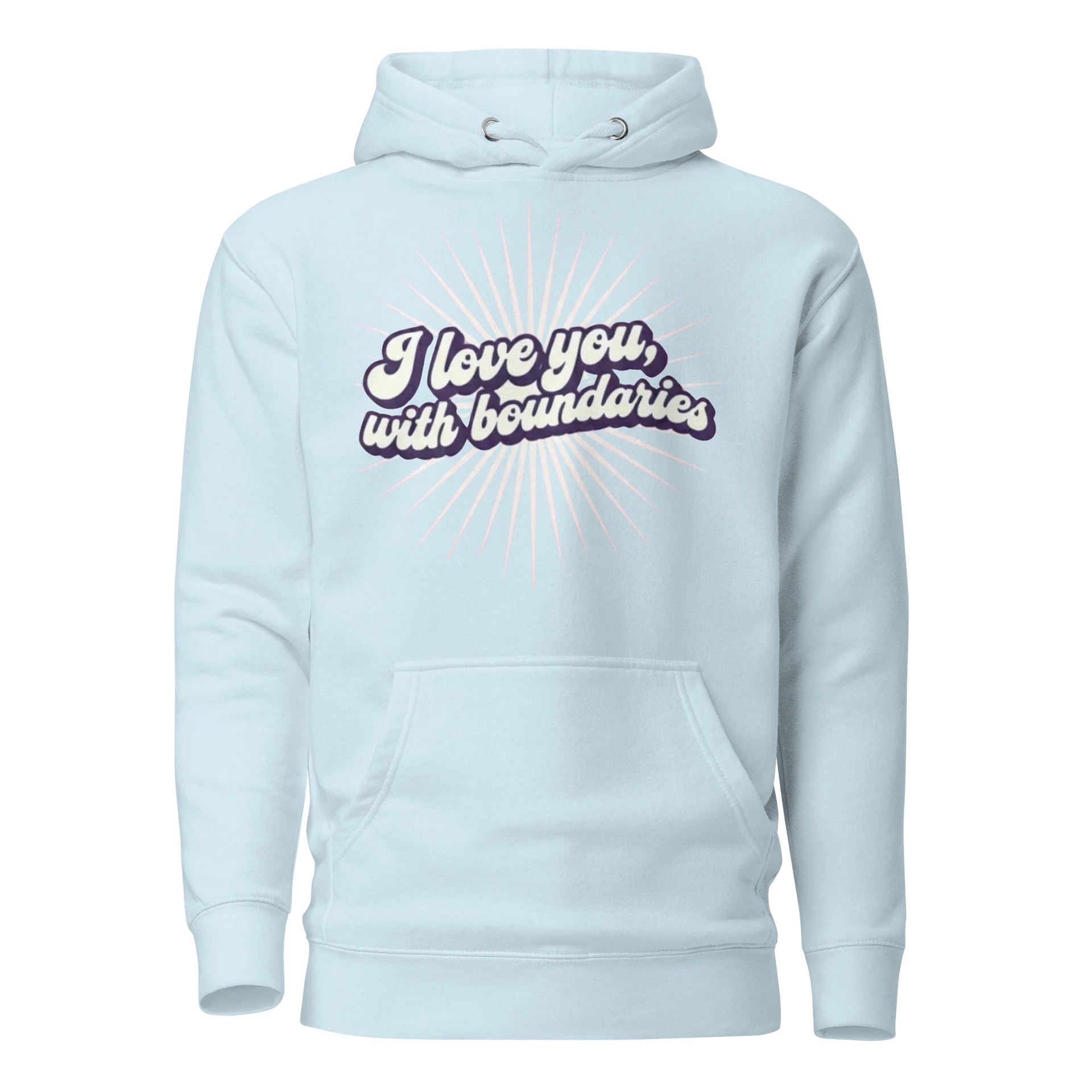 “I love you, with boundaries“ light blue unisex hoodie product image (1)