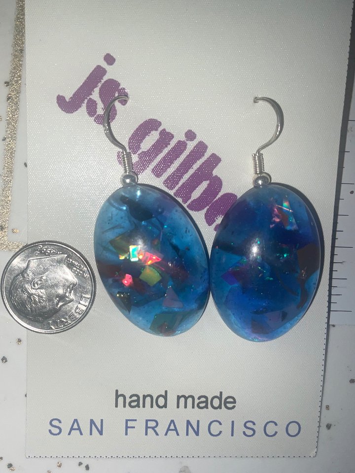 Blue Hologram Oval dangle Earrings product image (2)