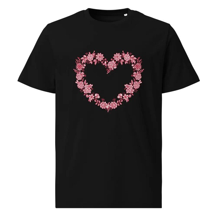 Red Floral Heart Unisex Organic Cotton T-Shirt product image (1)