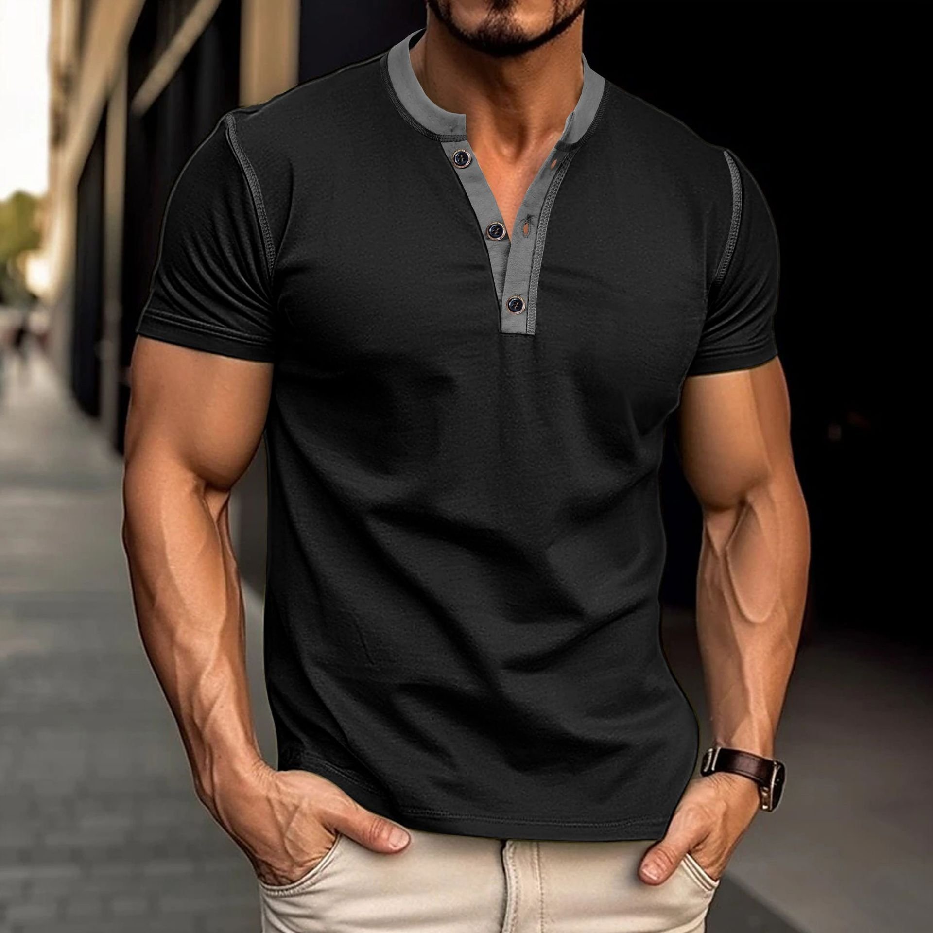 Men's Summer Button V-Neck Polo Shirt product image (3)