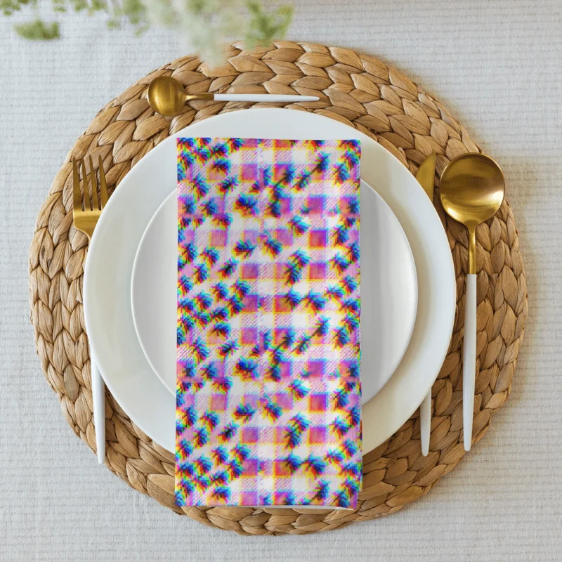 “ant picnic” glitchy pixel ants gingham napkins product image (4)