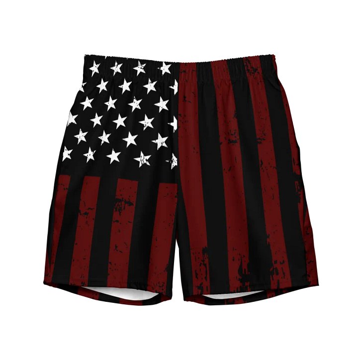 Distressed Black & Red Americana Swim Trunks product image (2)