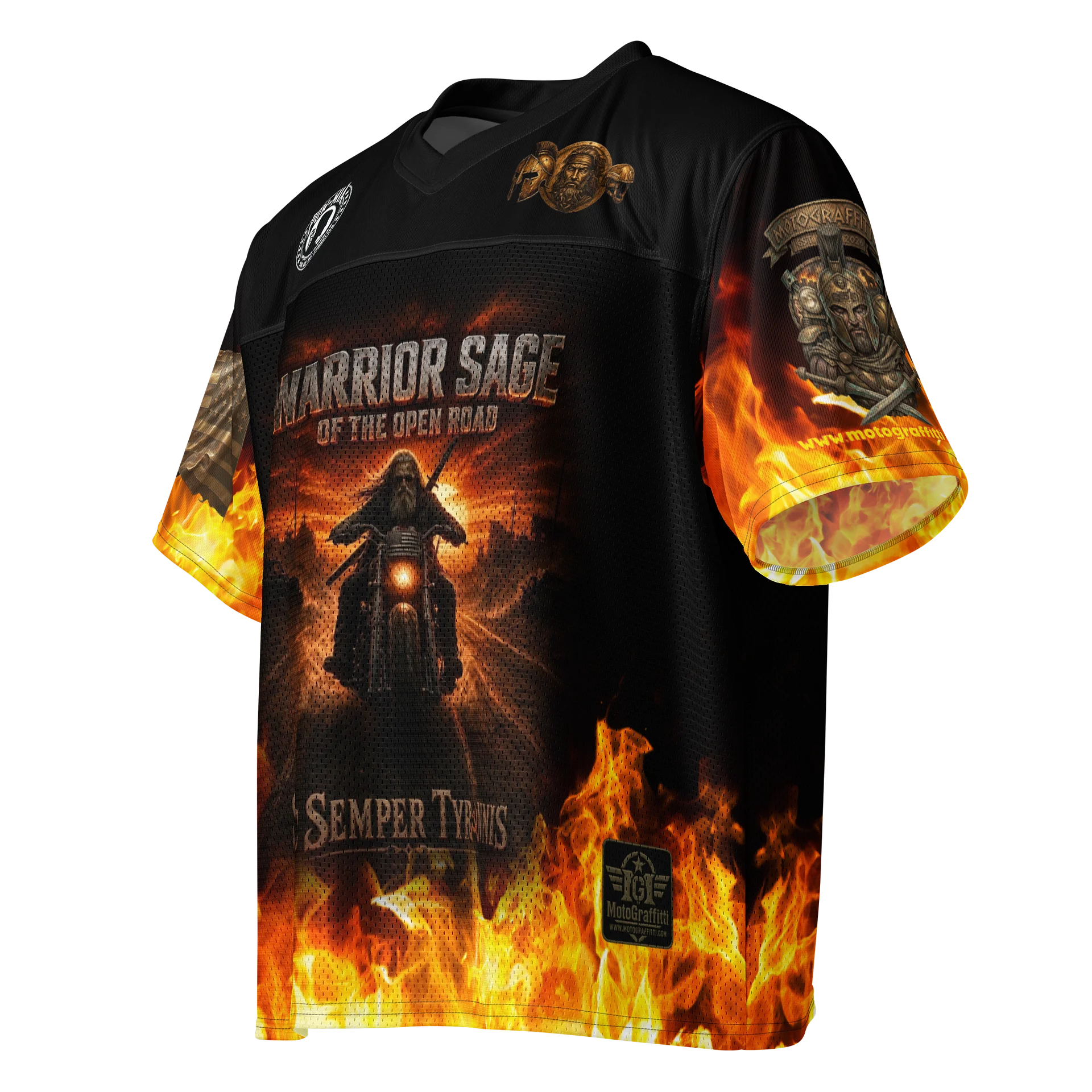 MötoGraffitti Warrior Sage Sic Semper Tyrranis Football Jersey product image (5)