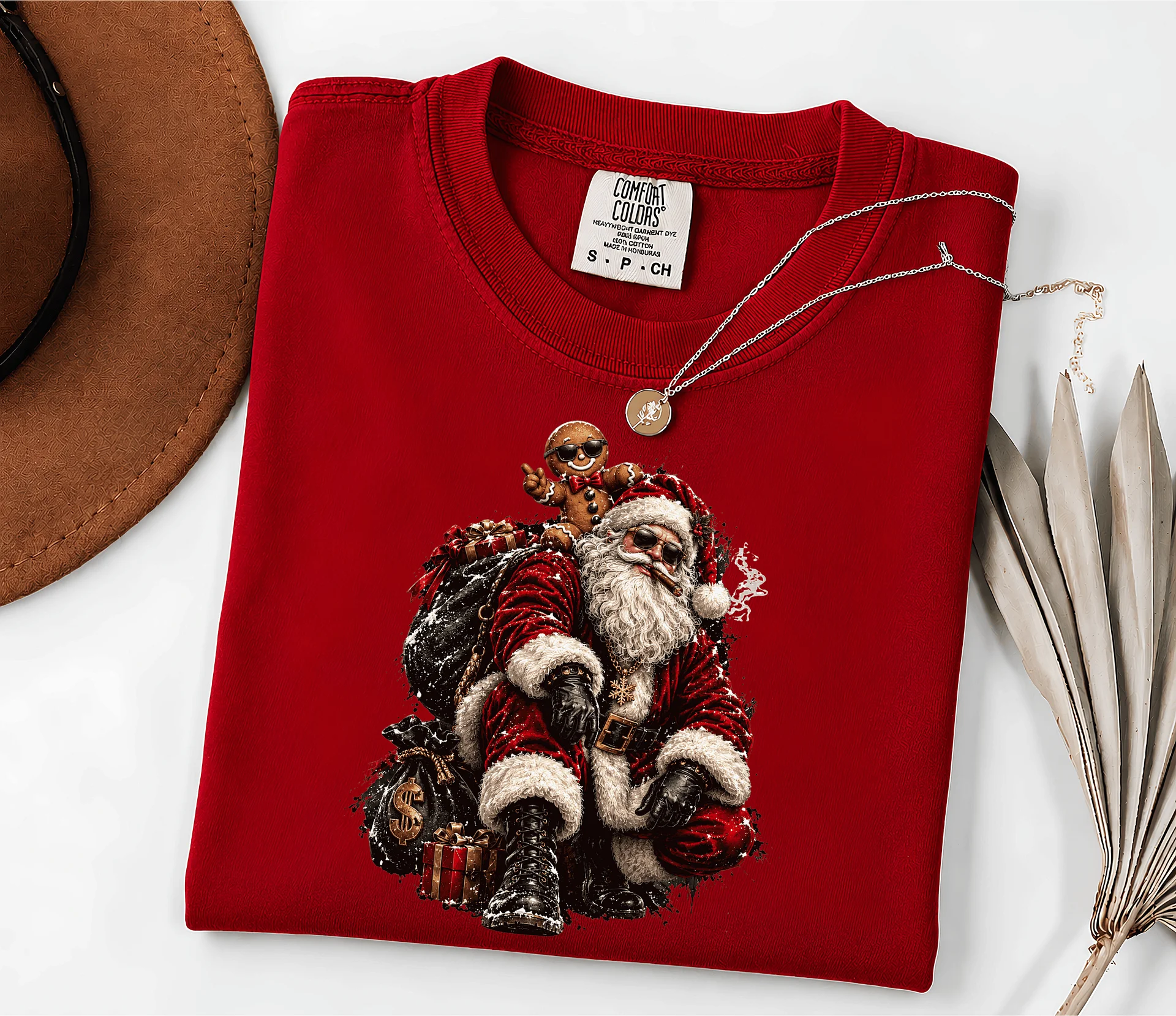 Vintage Gingerbread Santa Christmas T-Shirt, Edgy Holiday Graphic Tee (Unisex) product image (2)