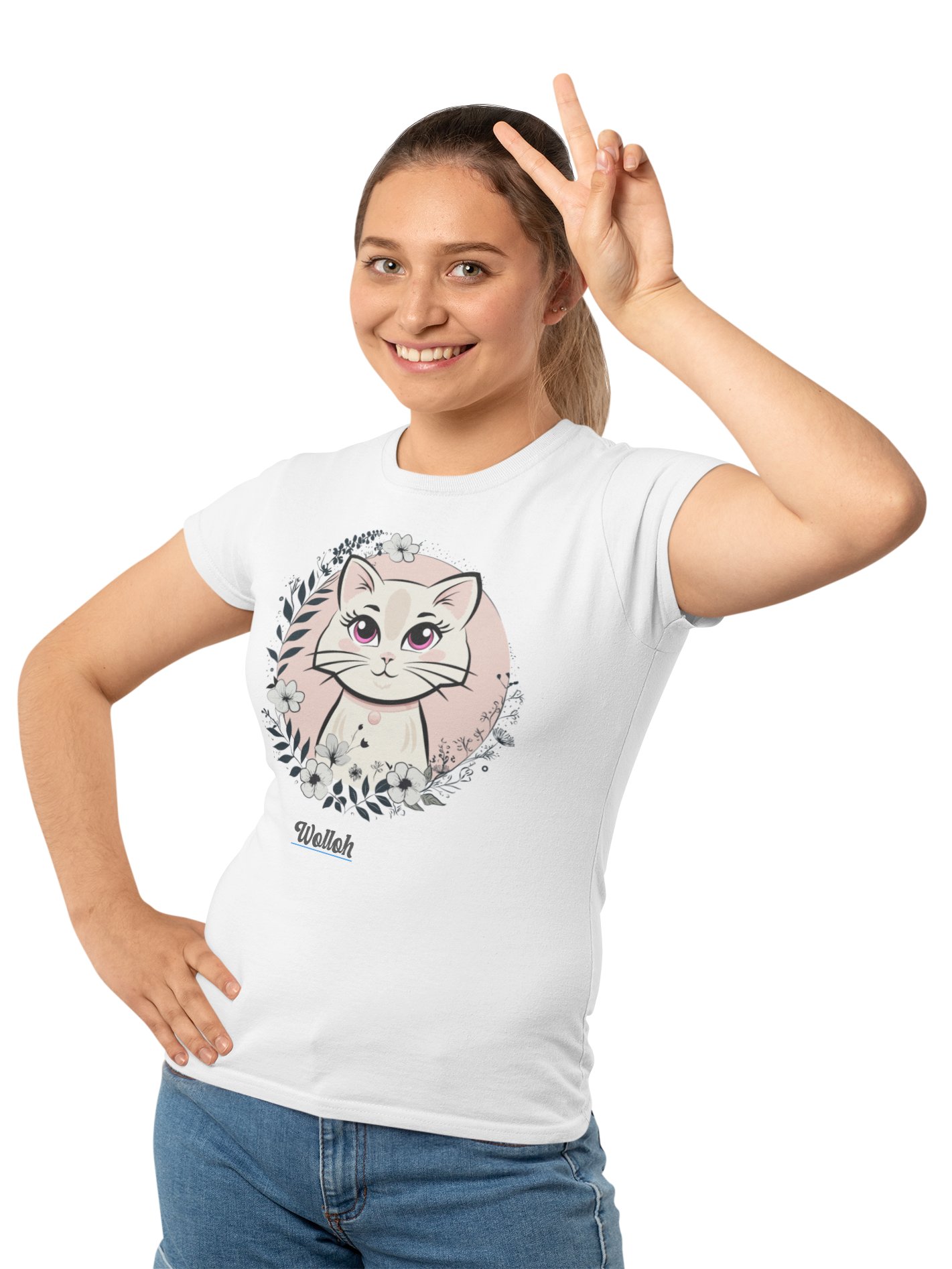 Elegant Floral Cat Graphic Women's Relaxed Fit T-Shirt product image (3)