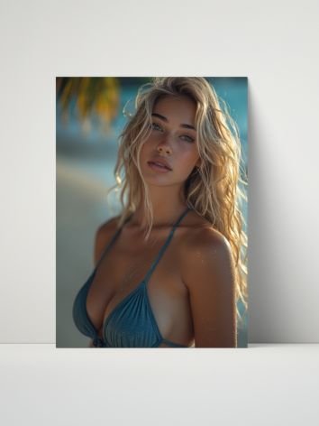 Blonde Beach Model 8x10 Metal Wall Art – Teal Bikini Tropical Metal Poster ( product image (1)