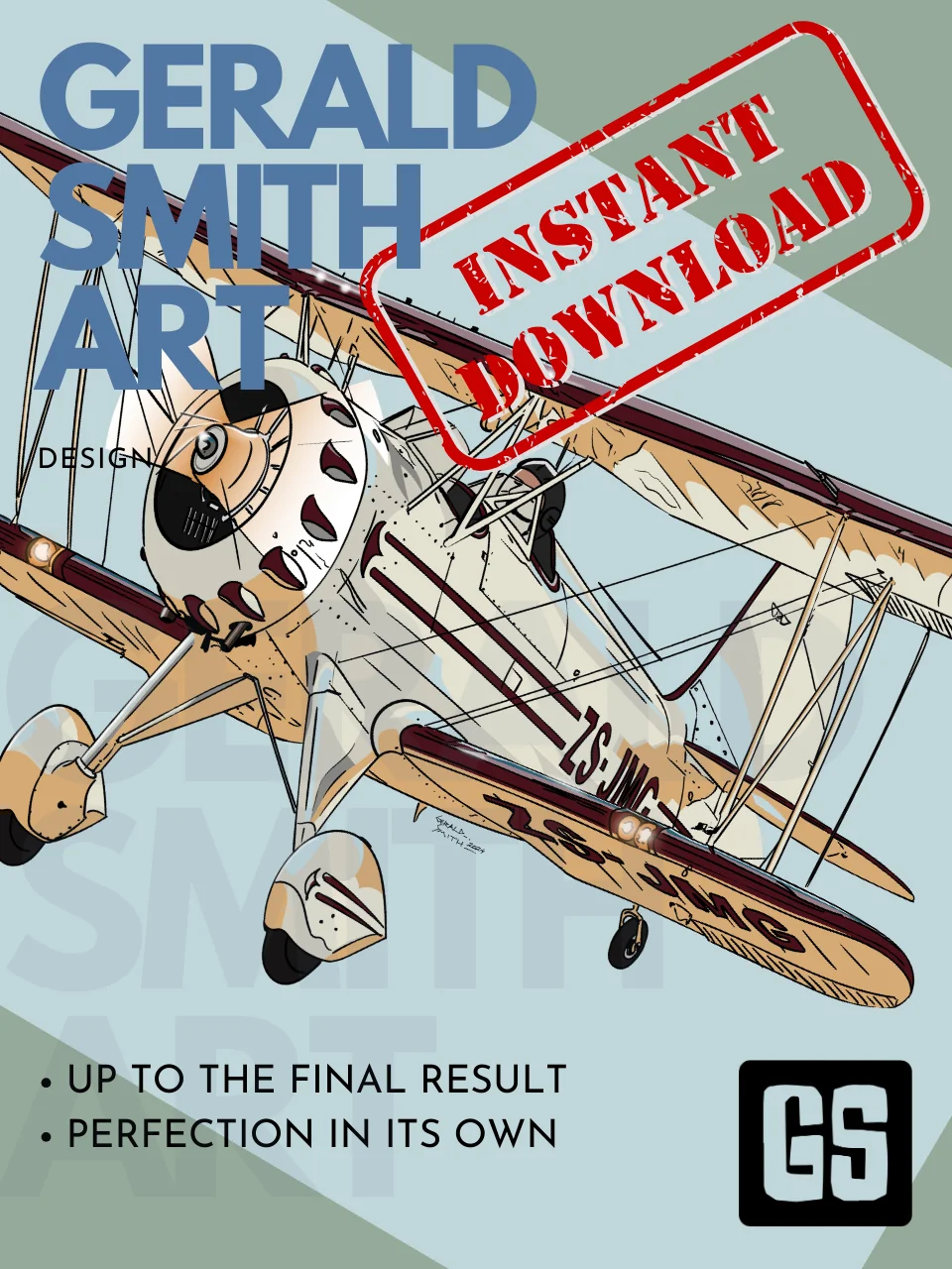 Waco Classic YMF-5 ZS-JMG Digital Printable Art Aviation Gift with Blue Background product image (5)