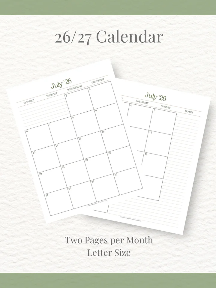 Forest Simplicty - 26/27 Calendar - 2 Pages per Month - Letter Size product image (1)