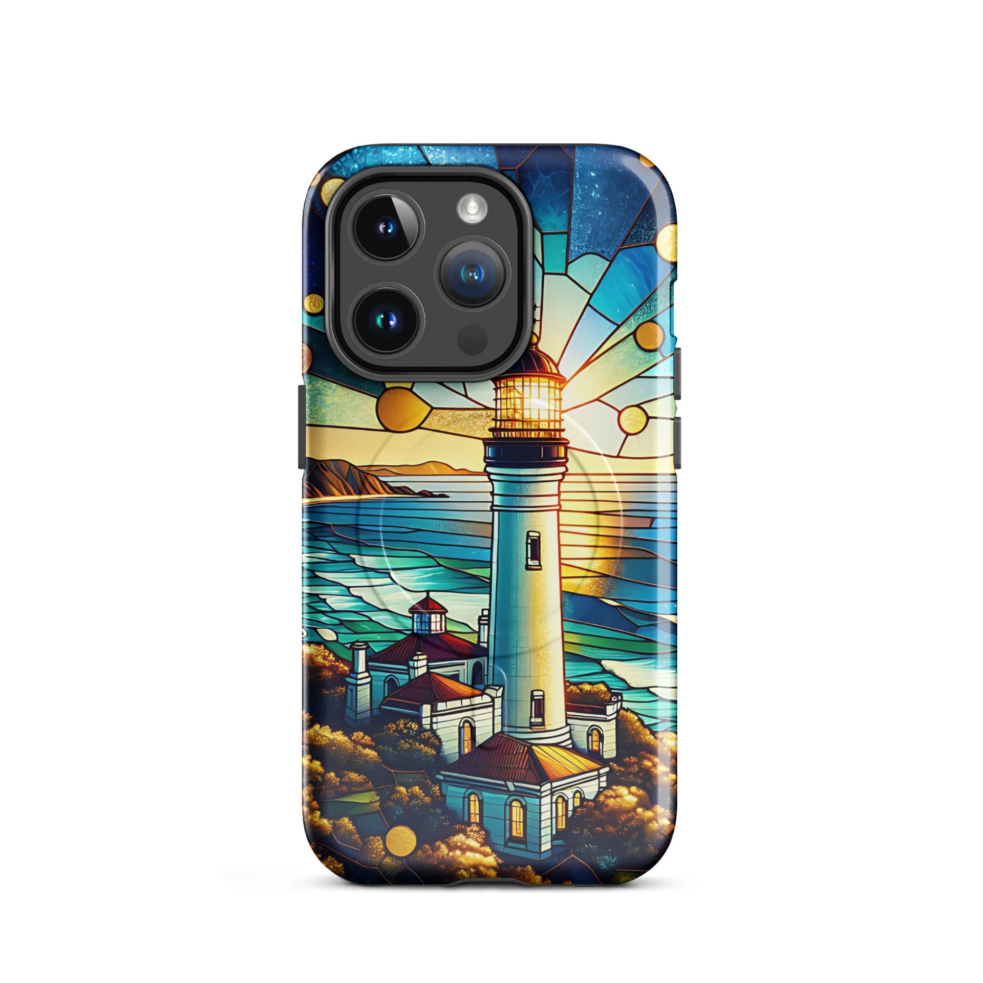 Coastal Lighthouse Stained Glass Tough Magnetic MagSafe® iPhone® 14, iPhone 15, iPhone 16, iPhone 17, Pro, Pro Max, Plus Cases. product image (2)