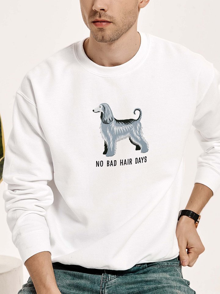No Bad Hair Days Sweatshirt (Embroidered) of an Afghan Hound(Blue) product image (2)