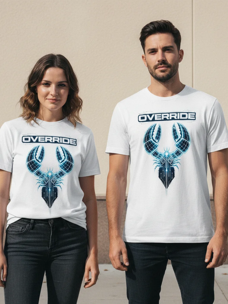 Override Lobster T-Shirt | Futuristic Cyber Lobster Graphic Tee product image (1)