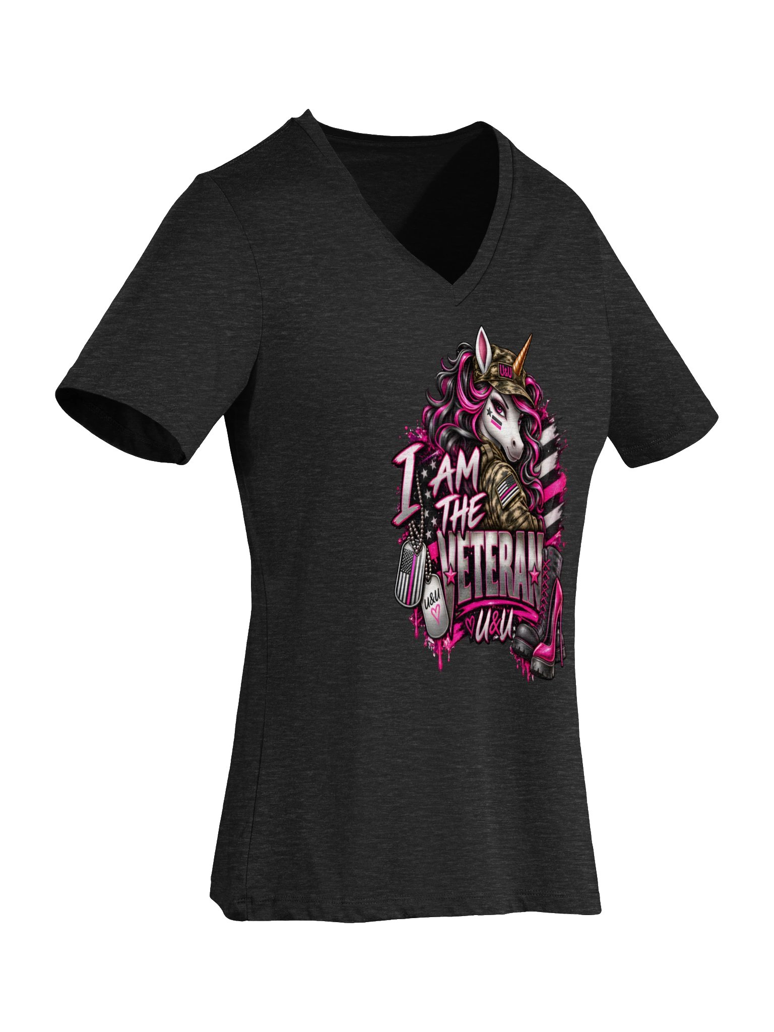 I am the Veteran Unicorn V-Neck Tee product image (6)