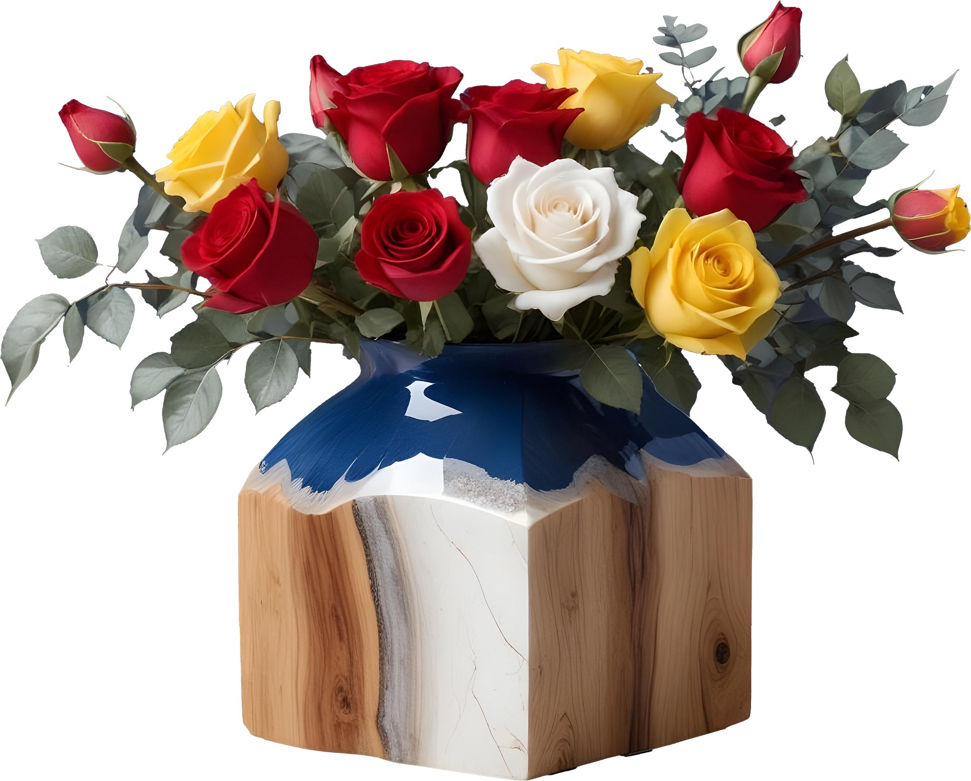Romantic Harmony – Geometric Wooden Vase with Roses PNG product image (1)