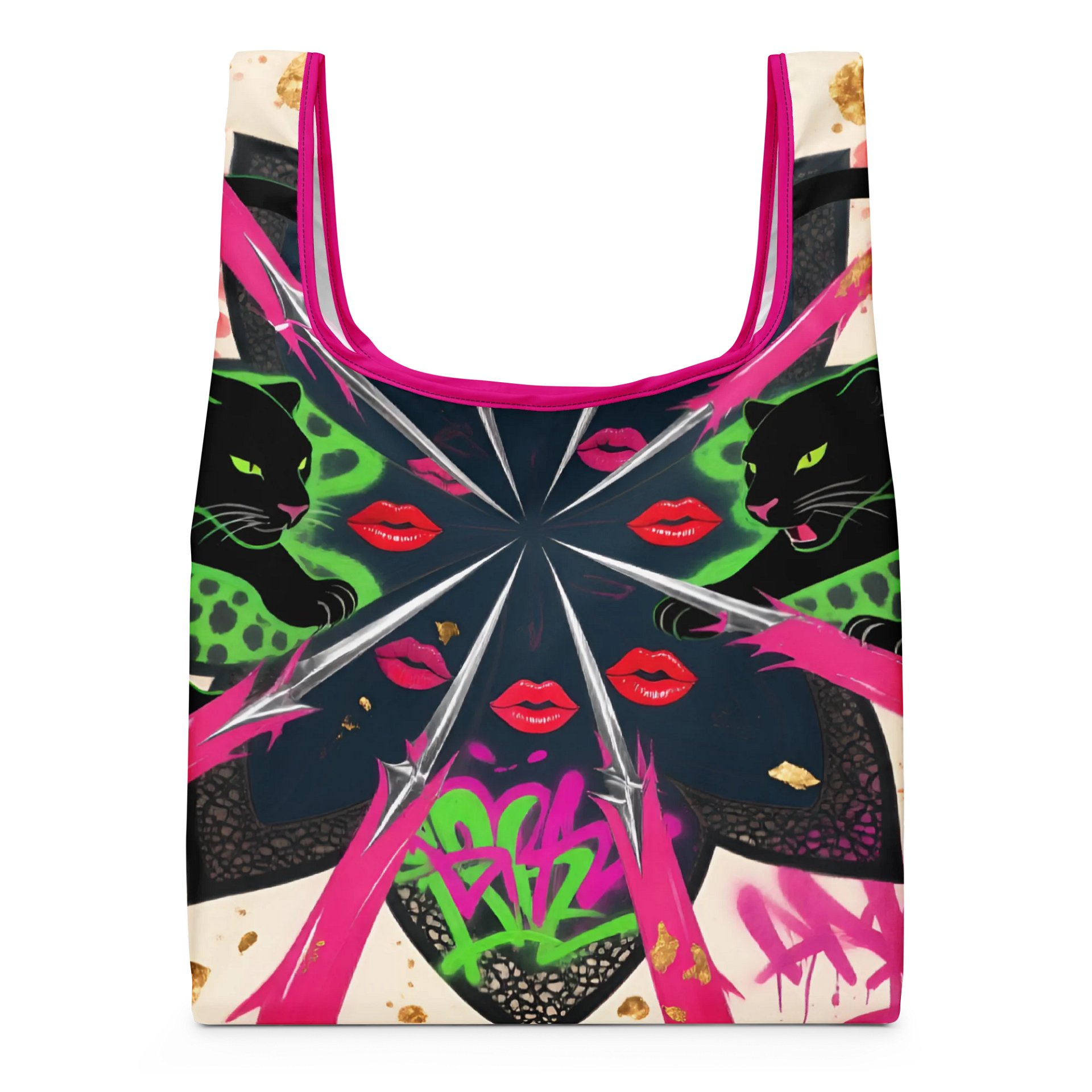 Neon Panther Kiss All-Over Print Shopping Bag product image (3)