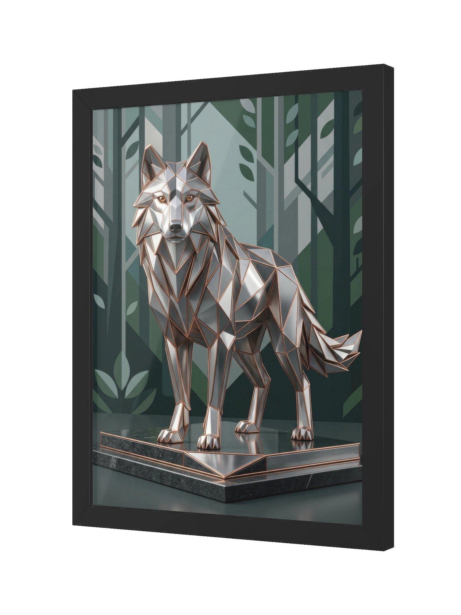 Geometric Metallic Wolf Framed Poster - Neo-Deco Wall Art product image (2)