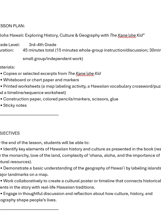 Free Lesson Plans for 3rd & 4th grade to accompany The Kāneʻohe Kid product image (2)
