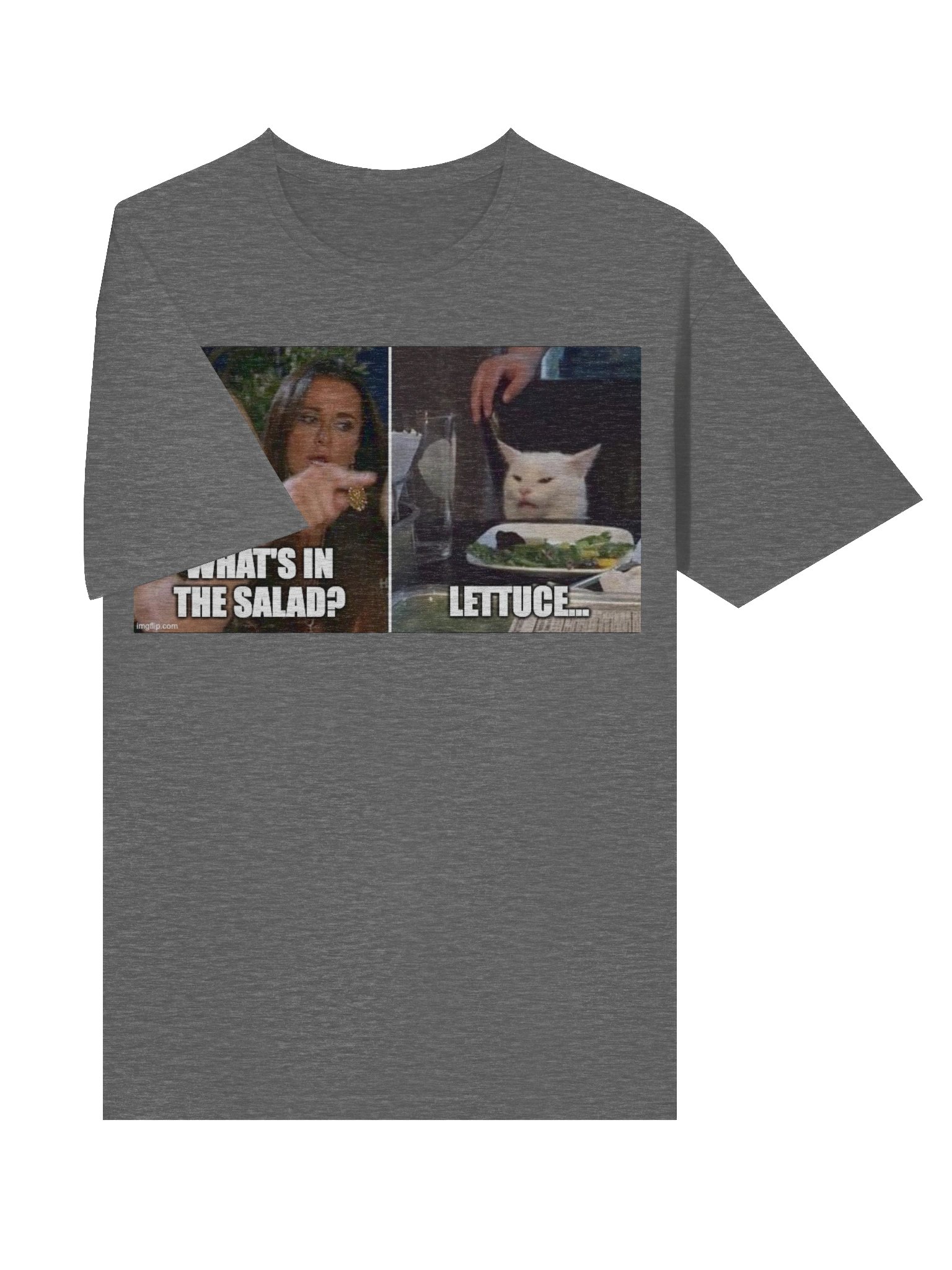 Funny Meme T-Shirt – Cat Meme Salad Tee – “What’s in the Salad? Lettuce” – Hawks Troll Shirt product image (5)