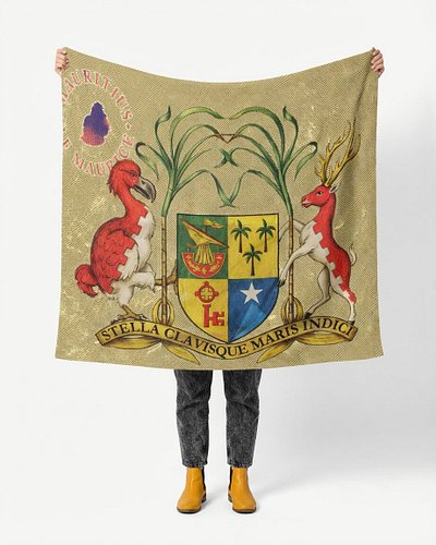 Star and key of the Indian Ocean - Mauritius coat of arms on a comfy throw blanket for a dapper looking patriotic living room...