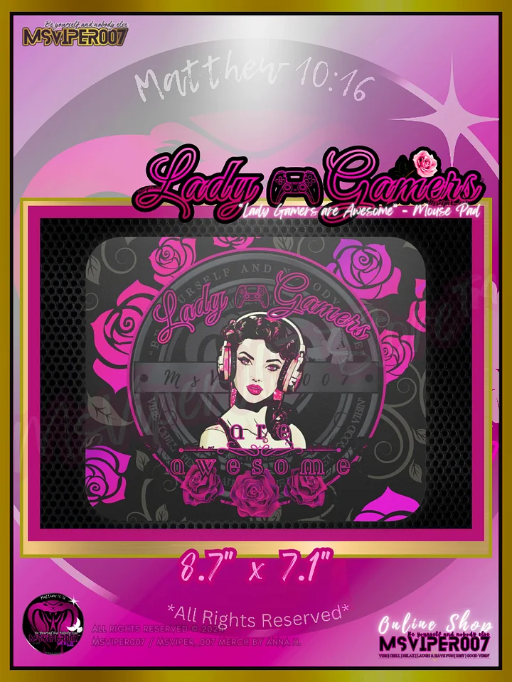 Computer Mouse Pad - MsViper007's "Lady Gamers Are Awesome™ [black/pink rose theme | V3]" Computer Mouse Pad product image (1)