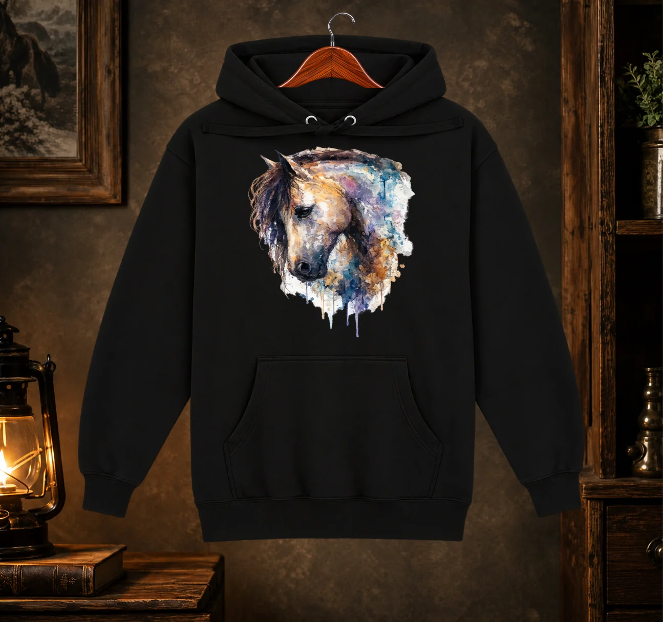 Majestic Watercolor Horse Graphic Hoodie | Vibrant Equestrian Art Sweatshirt product image (1)