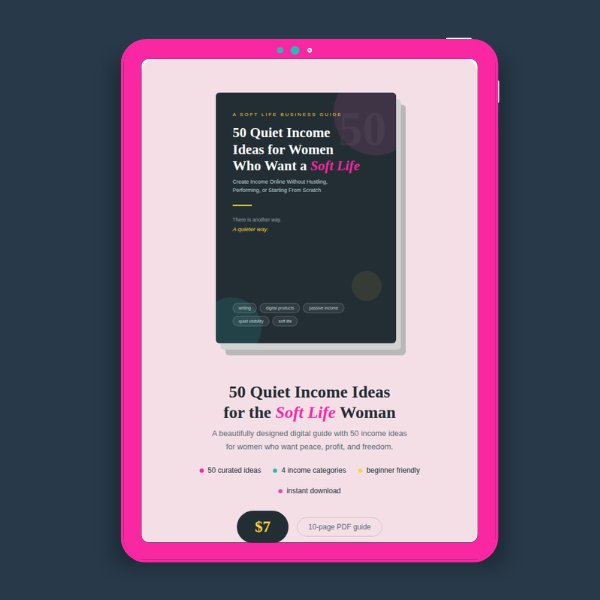 50 Quiet Income Ideas for Women Who Want a Soft Life Business product image (1)