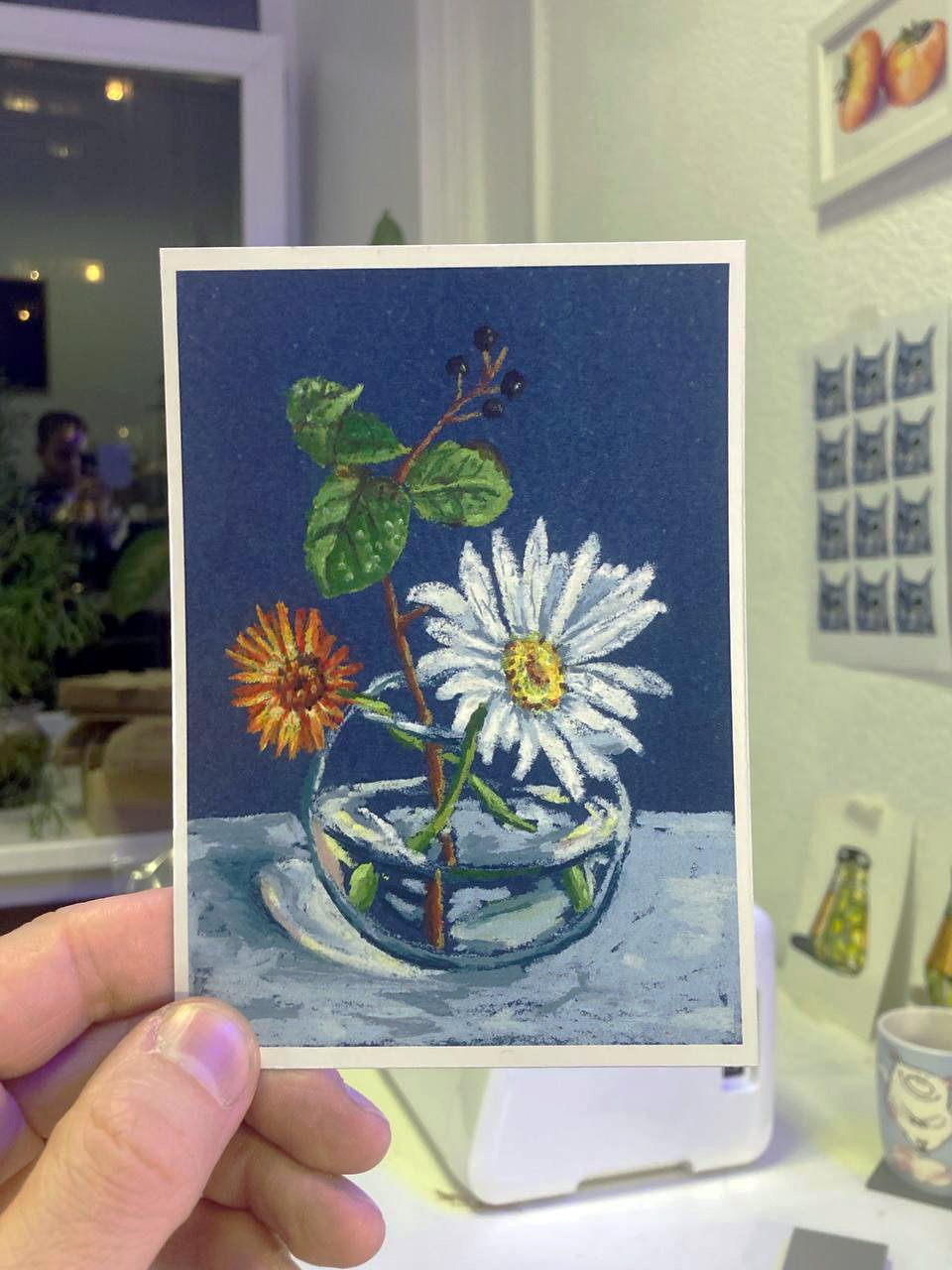 Flowers in round vase postcard product image (1)