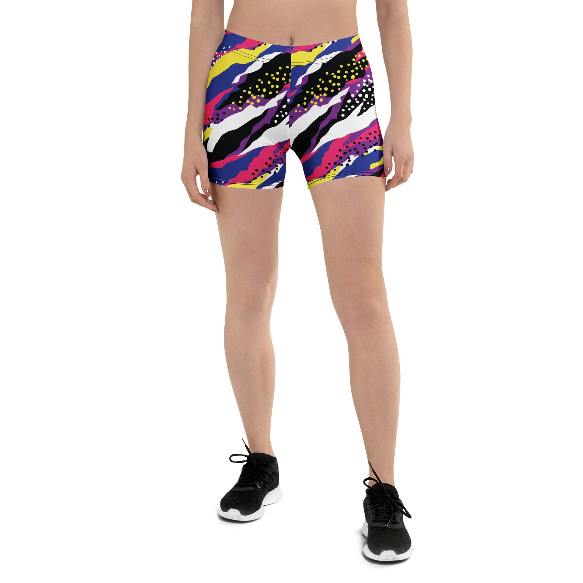Retro 90s Cyber-Pop Waves | Vibrant All-Over Print Shorts product image (1)
