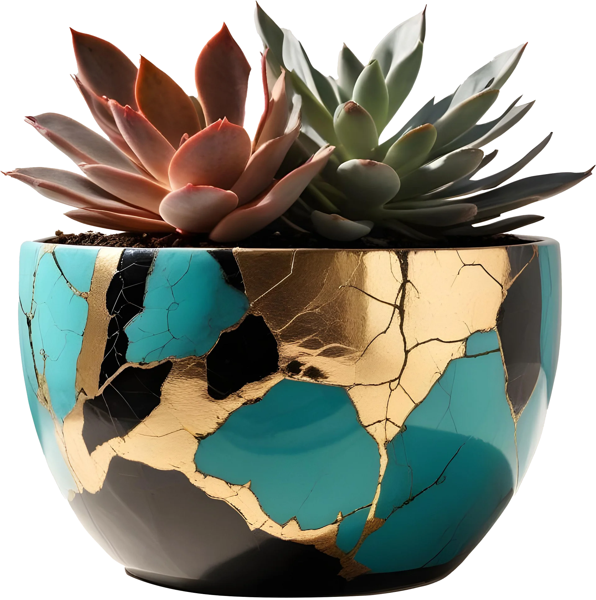 Kintsugi Radiance – Planter with Succulents PNG product image (1)