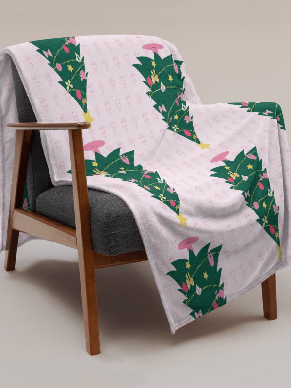 Pink and Green Christmas Tree Throw Blanket product image (5)