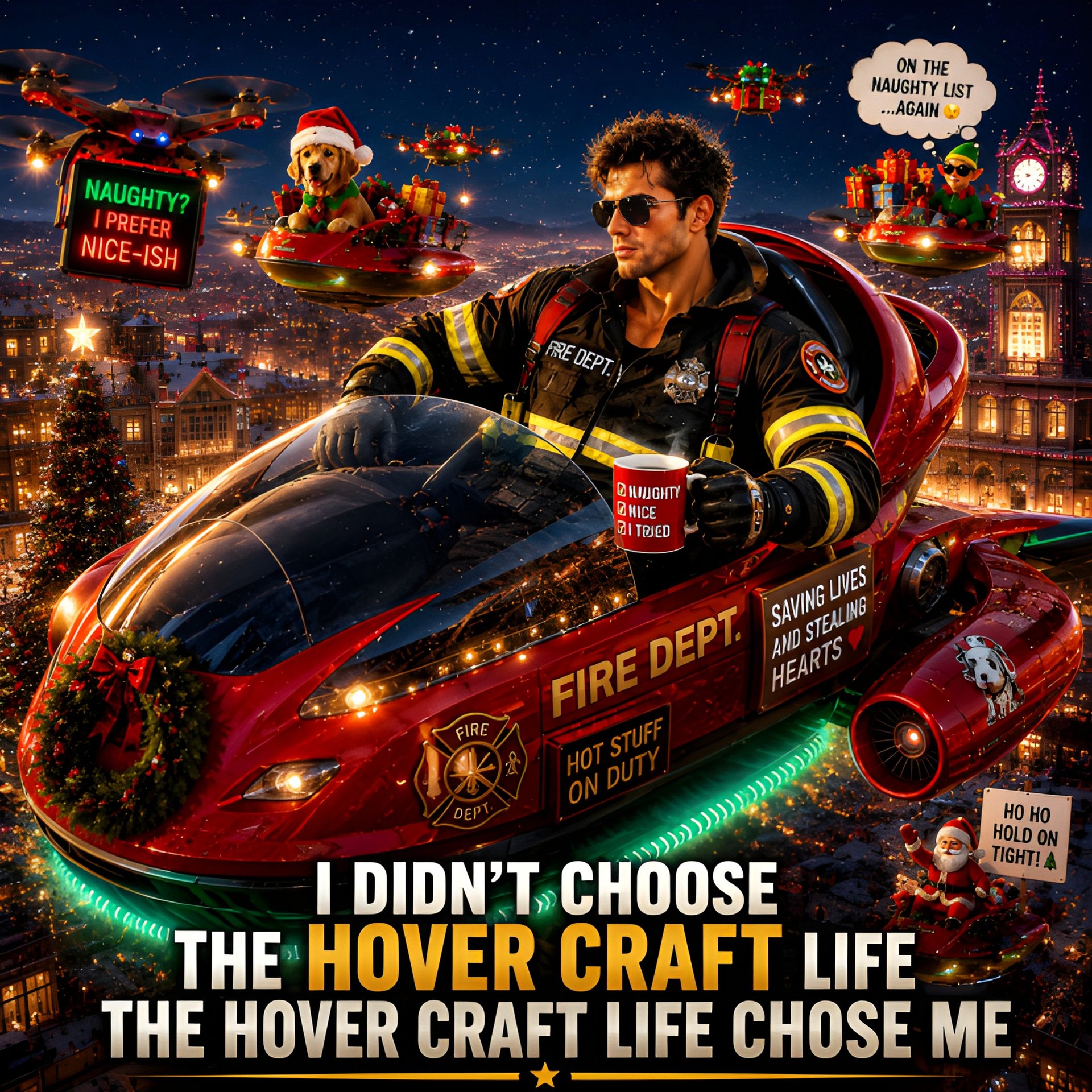 Funny Christmas Hovercraft Wall Art Digital Download Firefighter Gift 8K Holiday Poster Decor product image (2)