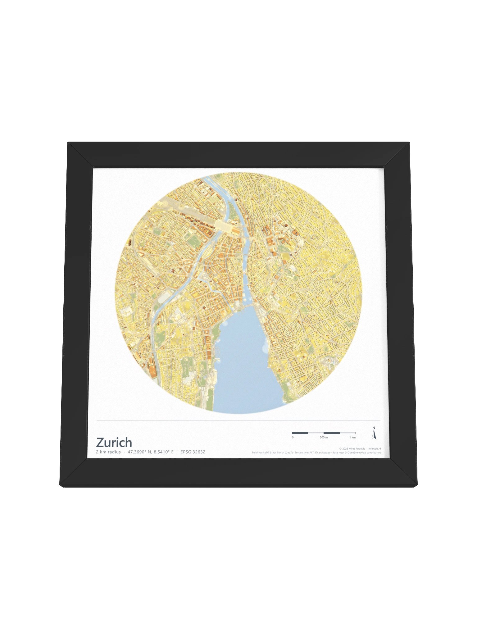 Zurich — Path-Traced 3D City Map · Framed Matte Poster product image (36)