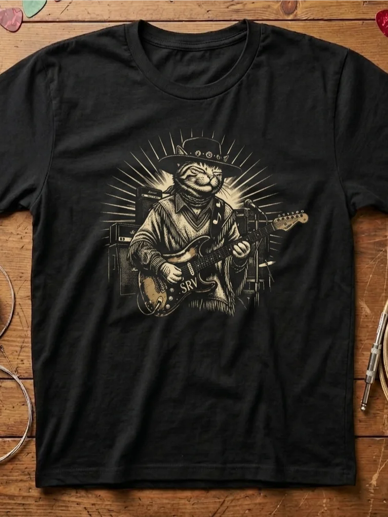 Stevie Ray Paw Cat Guitar T-shirt | Funny Rock Music Guitar Tee product image (1)