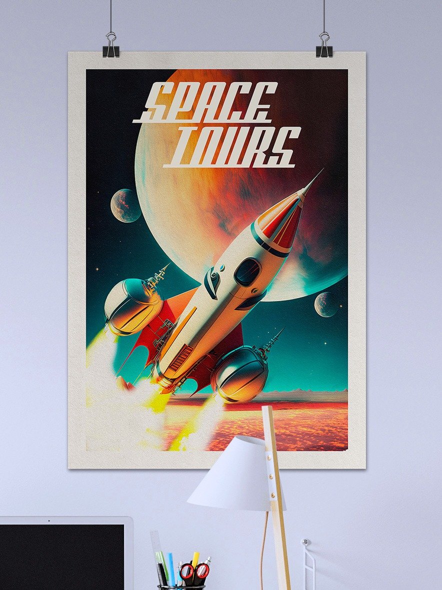 Space Tours — Vintage space poster, retro space art, propaganda poster, retrofuturism art, retro sci-fi print product image (6)