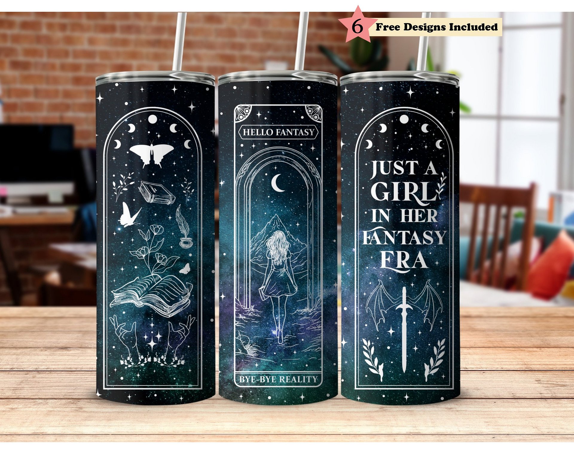 Romantasy Fantasy Reader, Bookish Merch, Vintage Tarot, 20oz Skinny Tumbler PNG, Seamless Full Wrap Sublimation Design, Digital Download product image (1)