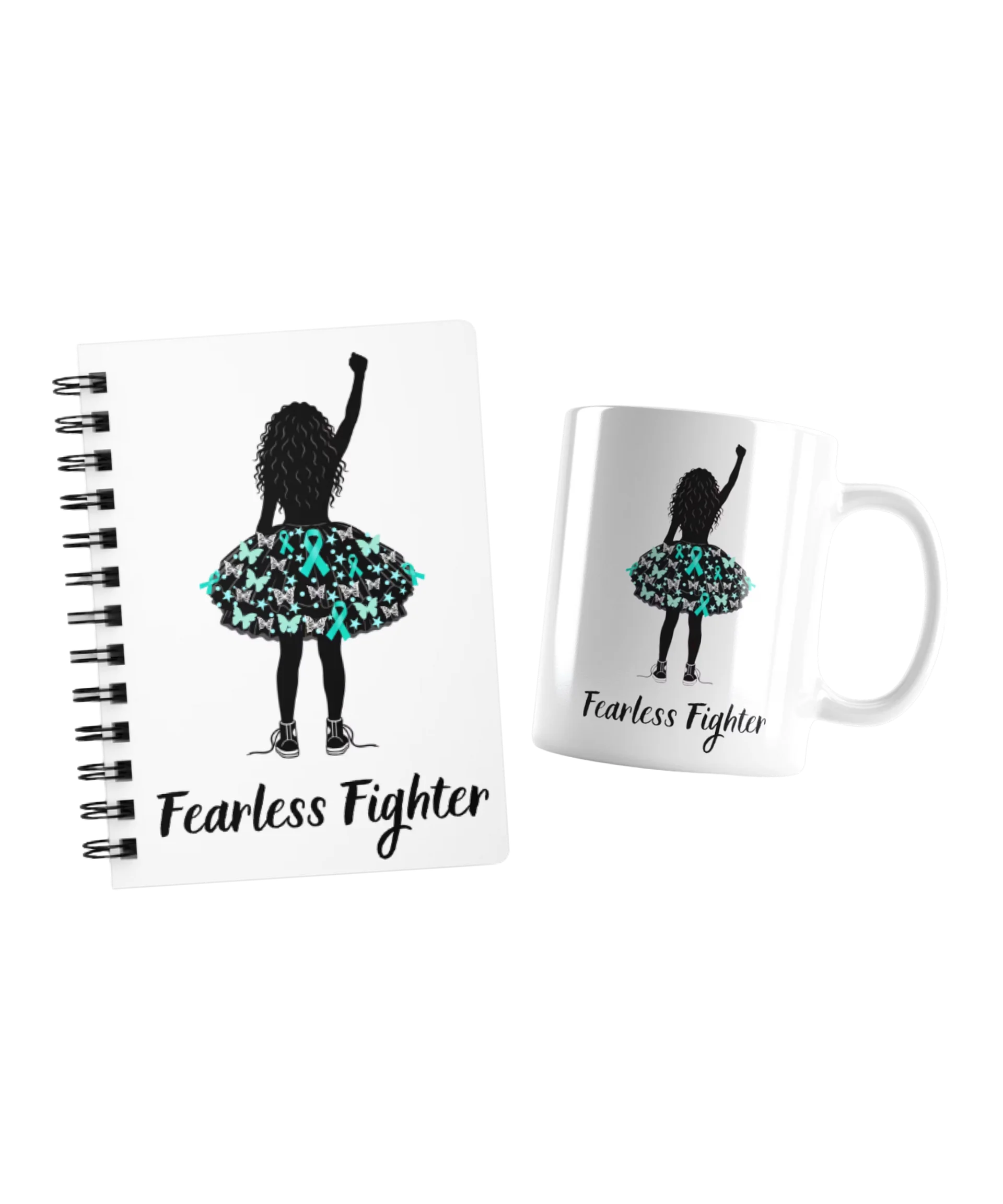 Ovarian Cancer - Fearless Fighter Spiral Journal [Lined Pages] & Glossy Mug product image (1)