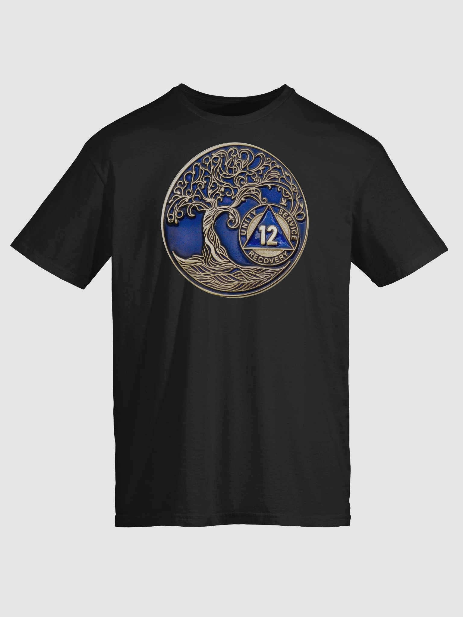 Twisted Tree of Life 12th Year Sobriety Blue Medallion | Recovery T-Shirt Inspiring Sobriety product image (1)