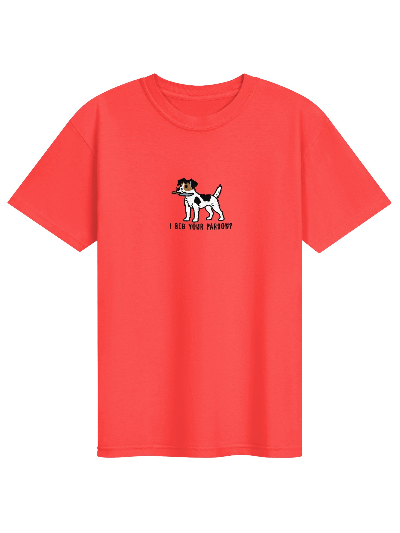 I Beg Your Parson? Funny Chibi-Style Embroidered T-Shirt for Parson Russell Terrier(Black, Tan, & White) Owners product image (37)
