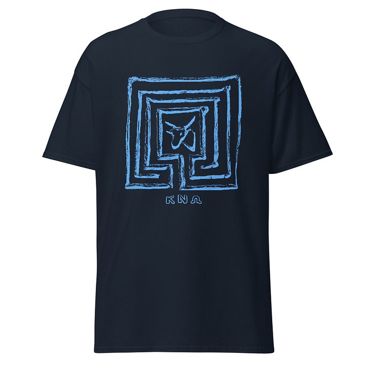 Minotaur in Knossos Labyrinth Cretan Art from 3th Century BC, Navy and White T-Shirt product image (1)