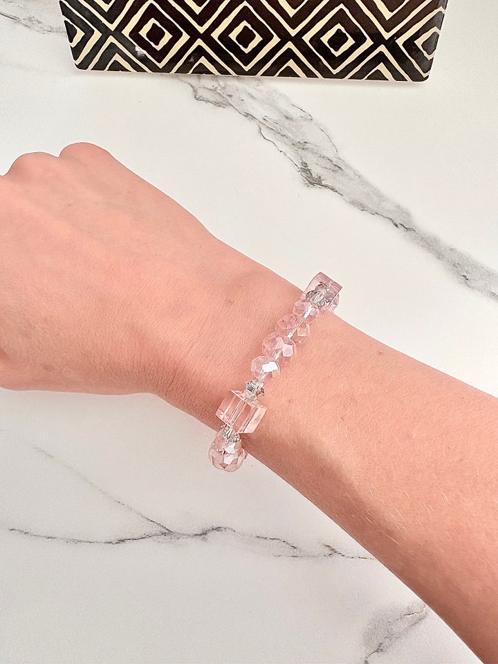 MFD-00050 | Dusty Rose Elegance | Faceted Glass Bead Bracelet | Handmade 7" Coastal Charm | by Monique Faella Designs™ product image (1)