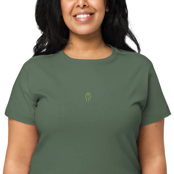 EXCLAIMING MENTALLY (monochrome green) embroidered waist length t-shirt product image (2)