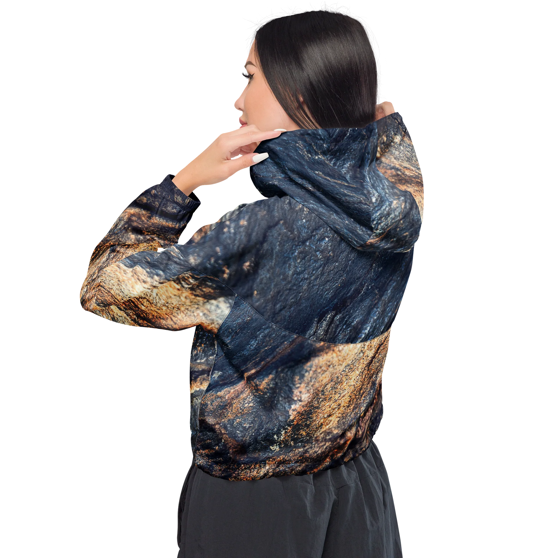 Obsidian Vein Women's All-Over Print Dark Mineral Cropped Windbreaker product image (3)