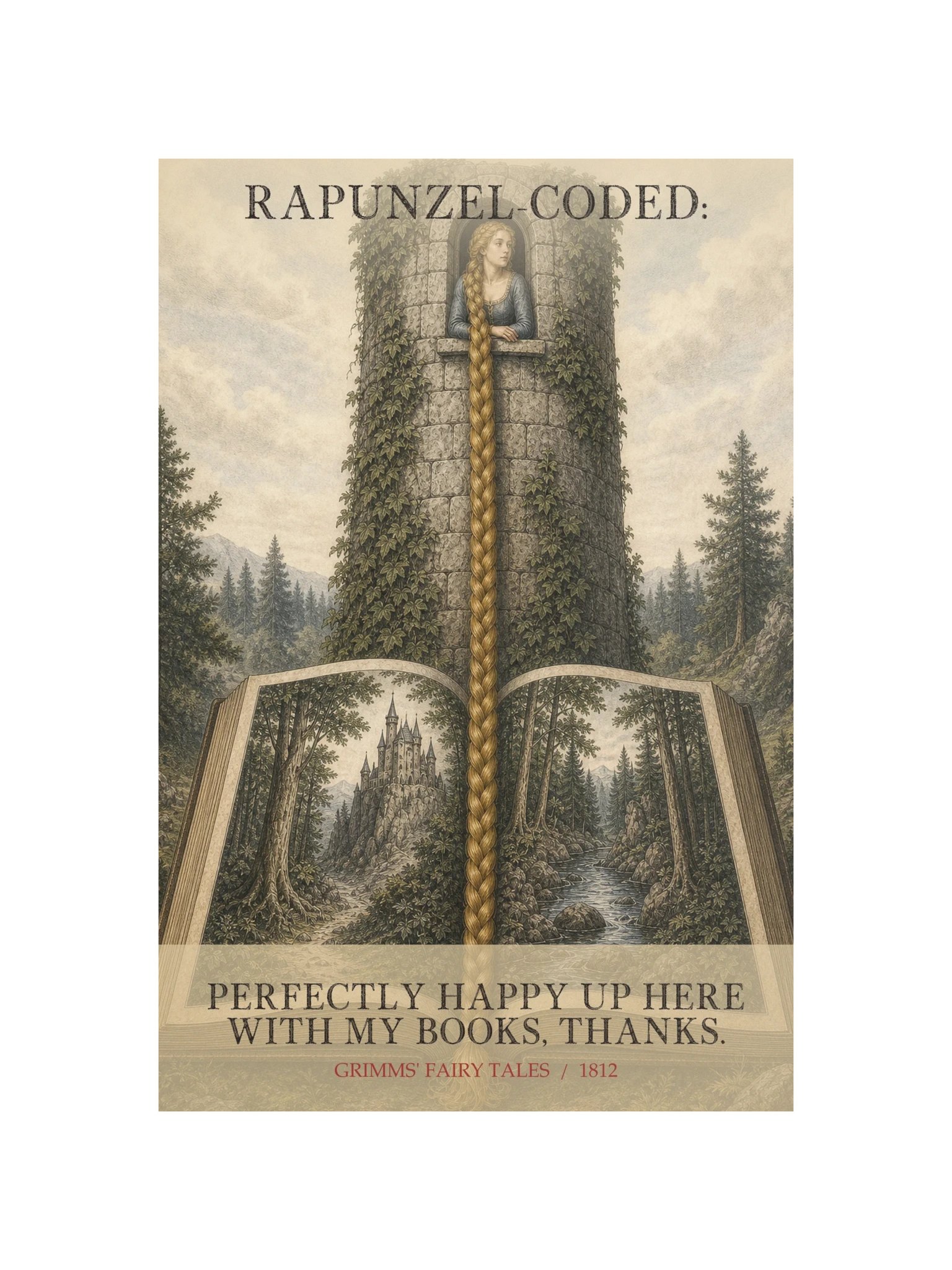 Rapunzel Coded Perfectly Happy Up Here With -- Grimms Fairy Tales Art Print product image (12)