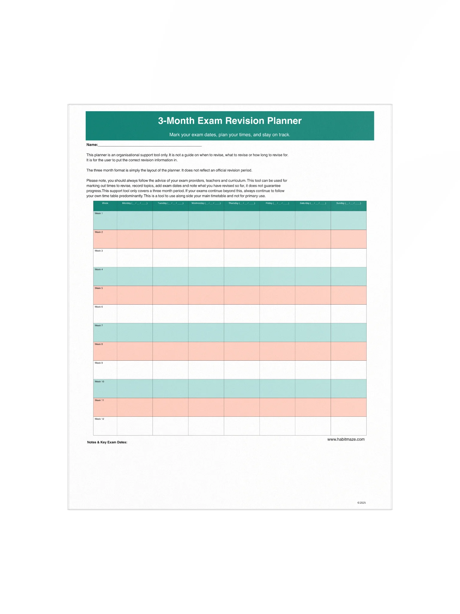 3 Month Exam Revision Planner product image (2)