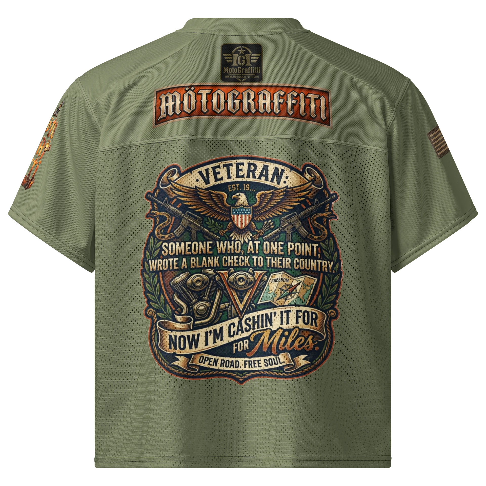MötoGraffitti Veterans OD Green Football Jersey product image (2)