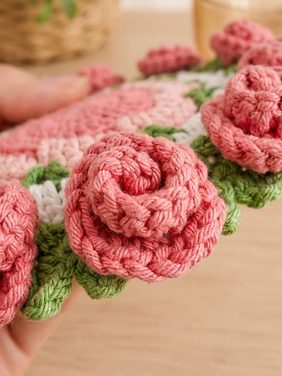 Crochet Rose Flower Pot Coaster Pattern product image (4)