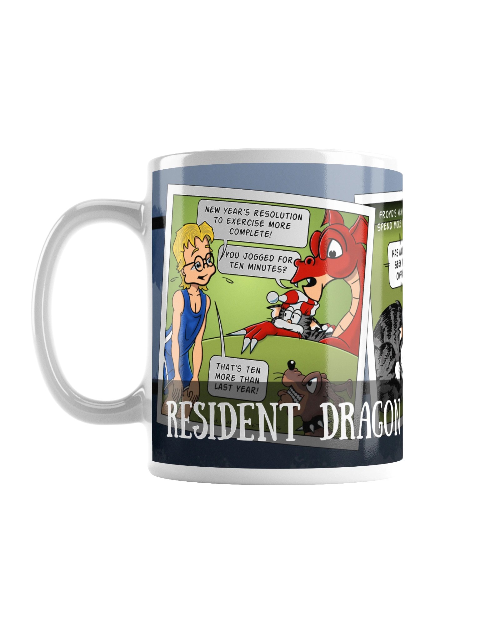 Resident Dragon Comic New Year's Resolutions Three-Panel Mug product image (1)